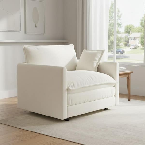 HEAT 41.4 in. Track Arm Chenille Single Seat Sectional Sofa with Deep Seat Cushion in. Ivory White