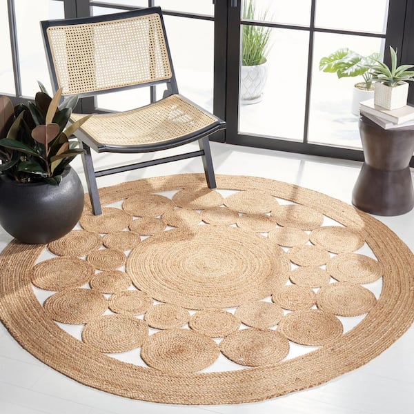 Natural Fiber Beige 10 ft. x 10 ft. Solid Color Round Area Rug