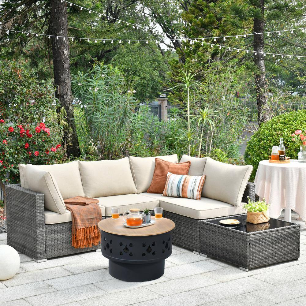 Reviews for Toject Sanibel Gray 6Piece Wicker Outdoor Patio Conversation Sofa Set with a Wood