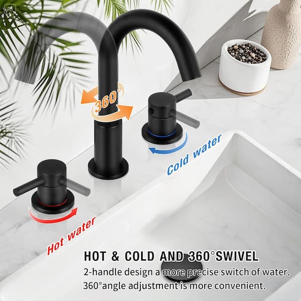 8 in. Widespread Double Handle Bathroom Faucet 3 Hole Sink Faucet in Matte Black