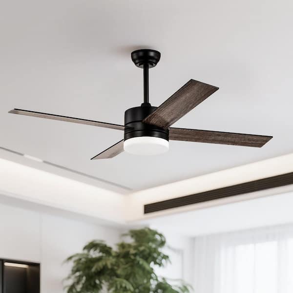 52 in. Integrated LED Indoor Matte Black 4-Blade Reversible Ceiling Fan with Light Kit and Remote Control