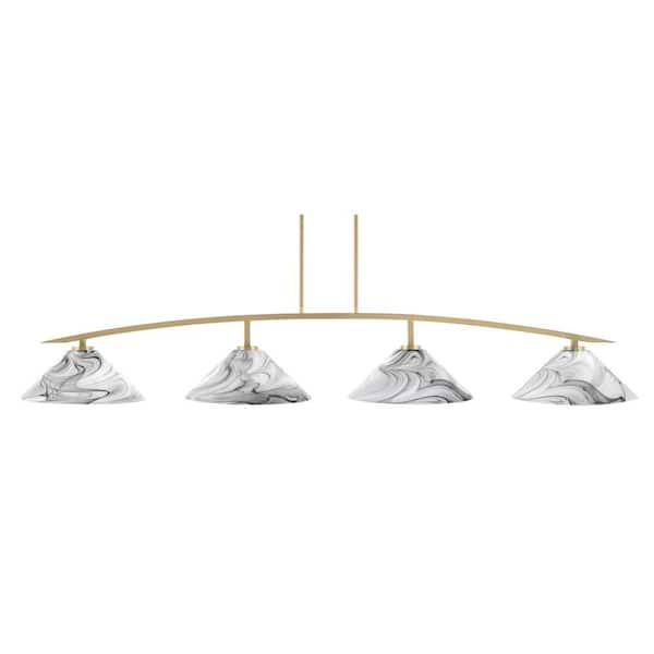 Siena 4-Light New Age Brass Billiard Light with 16 in. Onyx Swirl Glass Shades, no bulbs included