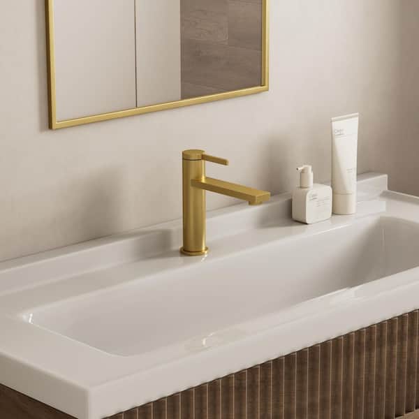 TINIAN Single Hole Single Handle Bathroom Faucet with Pop-up Drain in Brushed Gold