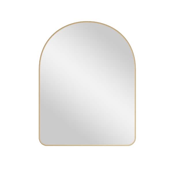 28 in. W x 36 in. H Arch Framed Wall Mount Bathroom Vanity Mirror in Brushed Gold
