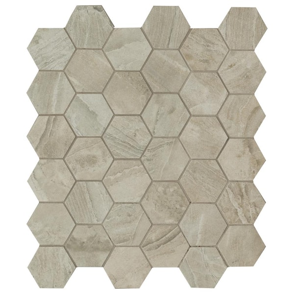 Bergamo Gris 2 in. Hexagon 12 in. x 12 in. x 0.39 in. Matte Ceramic Mesh-Mounted Mosaic Wall Tile (8 sq. ft./Case)