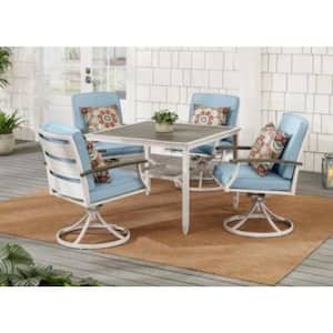 Marina Point Swivel Steel Outdoor Motion Dining Chairs with CushionGuard Surf Blue Cushions (4-Pack)