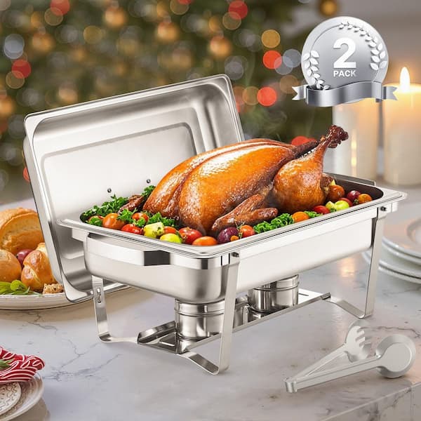 Chafing Dish Buffet Set, 8 qt. Silver Stainless Steel Chafing Dishes with Lid Water Pan Stand Fuel Holder