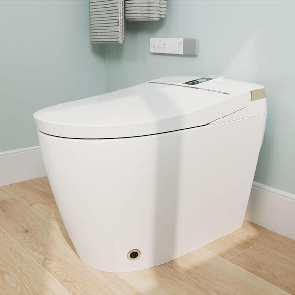 Electric Smart Toilet Bidet Elongated 1.28 GPF with Heated Seat Drying, Night Light, remote control function in White