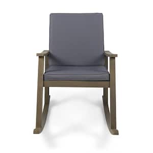 Candel Gray Wood Outdoor Rocking Chair with Dark Gray Cushion