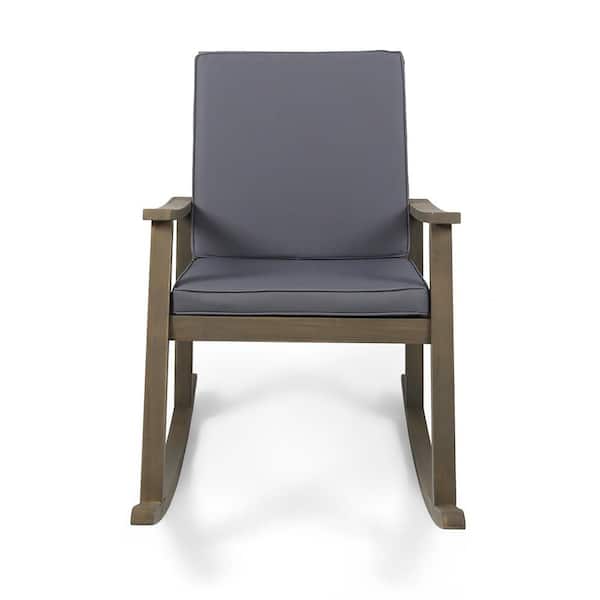 Noble House Candel Gray Wood Outdoor Patio Rocking Chair with Dark Gray Cushion