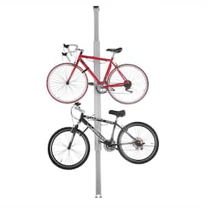 Silver 2-Bike Upright Tension Mount Garage Bike Rack