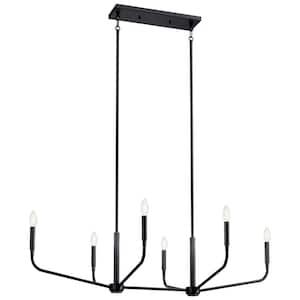 Madden 45 in. 6-Light Black Modern Candle Linear Chandelier for Dining Room