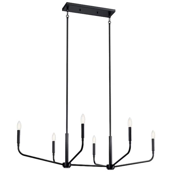 KICHLER Madden 45 in. 6-Light Black Modern Candle Linear Chandelier for Dining Room