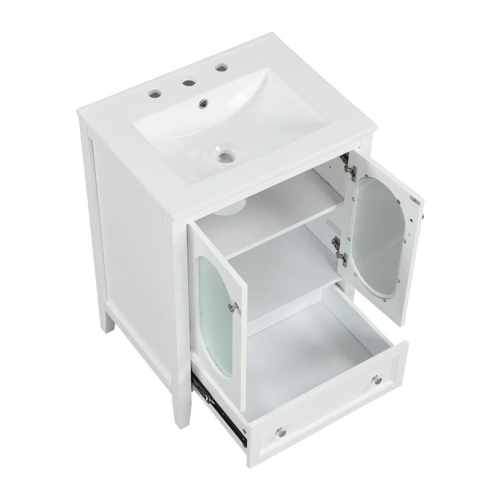 White 24" Freestanding Bathroom Vanity with Ceramic Sink
