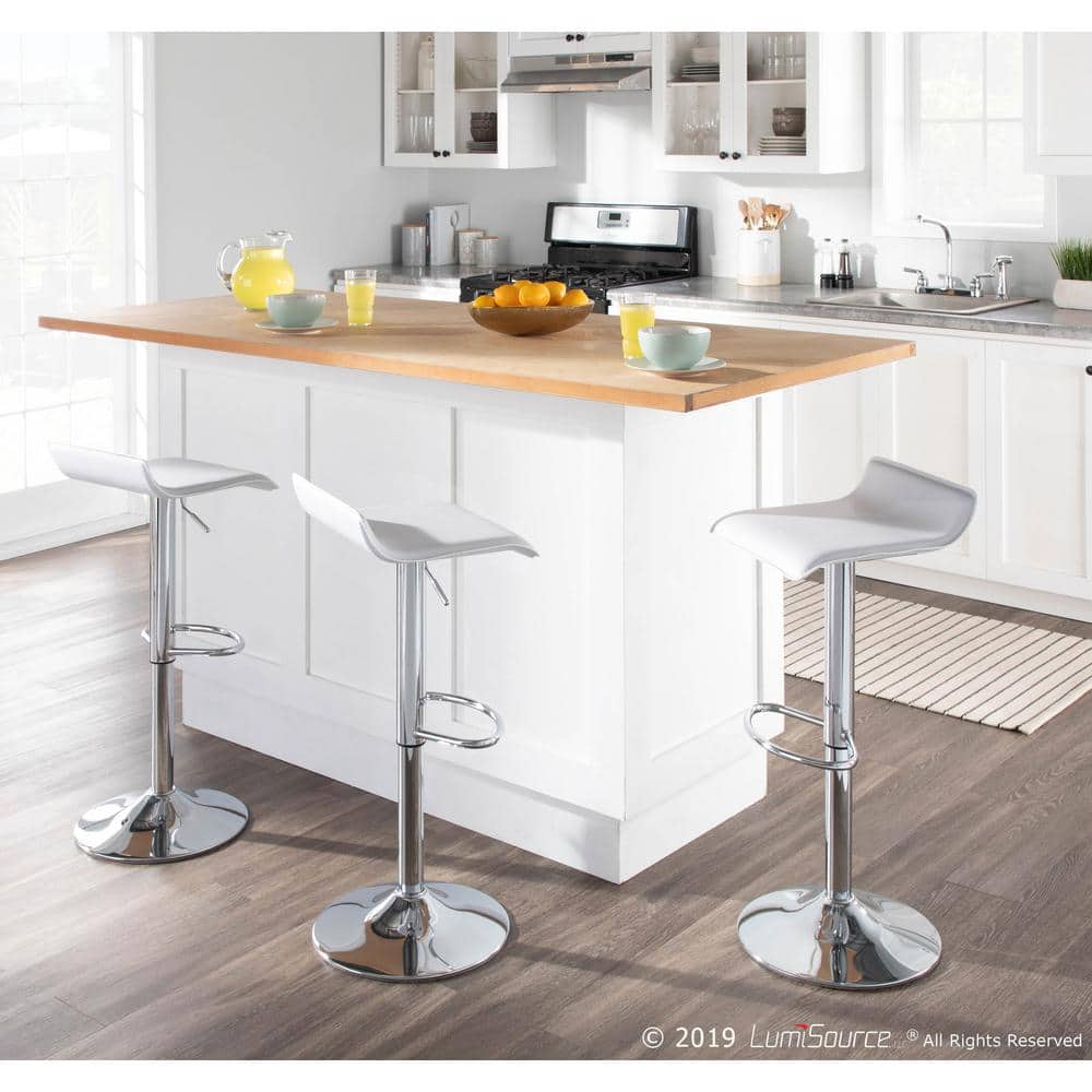 Contemporary White Leatherette Adjustable Swivel Barstool, 16"