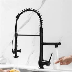 Double Handle Deck Mount Commercial Pull Down Kitchen Faucet with Sprayer Modern Brass Taps in Matte Black