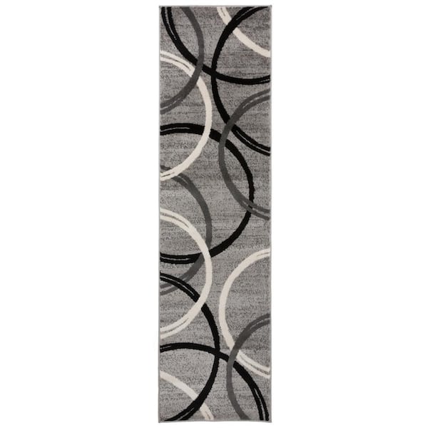 Toscana Gray 2 ft. 7 in. x 12 ft. Modern Abstract Circles Indoor Runner Rug