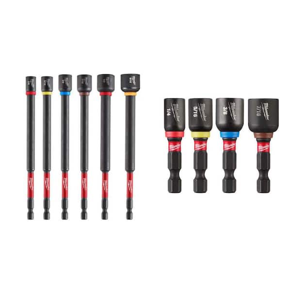 Milwaukee SHOCKWAVE Impact Duty, 6 in. Magnetic Nut Driver Set & 1-7/8 in. Alloy Steel Magnetic Nut Driver Set (10-Piece)