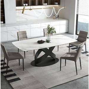 70.9 in. Designer Product Sintered Stone Top White Modern Dining Table with Carbon Steel Base