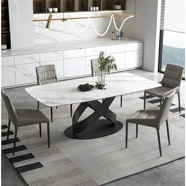 Unbranded 70.9 in. Designer Product Sintered Stone Top White Modern Dining Table with Carbon Steel Base