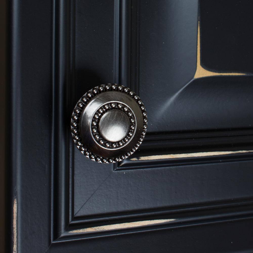 Brushed Pewter Round Double-Ring Beaded Cabinet Knobs Set