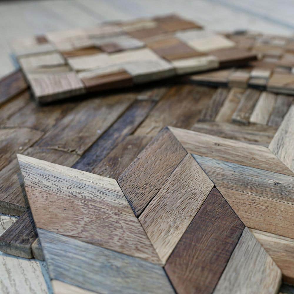 Natural Finish Reclaimed Wood Mosaic Wall Tile, 11-Pack