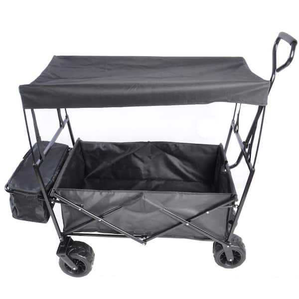 Tidoin 3.4 cu. ft Outdoor Black Steel Folding Large Capacity Garden Cart Patio Wagon with Cover