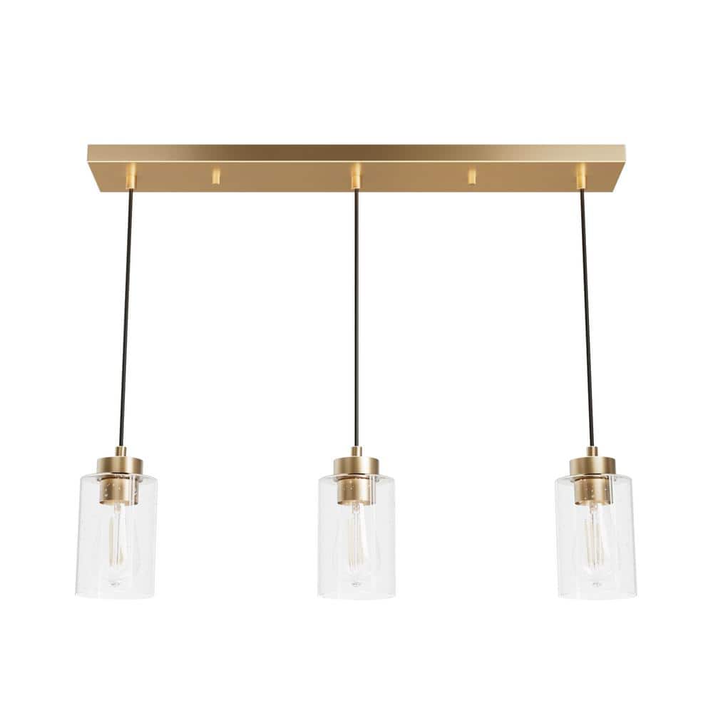 Hartland Alturas Gold 3-Light Cluster Linear Pendant with Clear-Seeded Glass