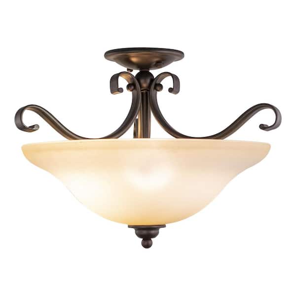 Monrovia 17 in. W Bronze Bowl Semi Flush Mount Ceiling Light Cognac Glass