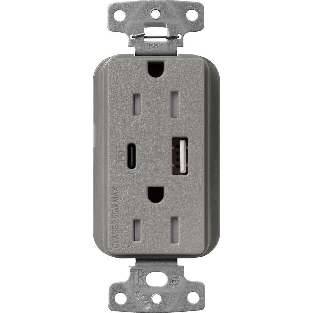 Claro 15 Amp Tamper Resistant USB Type A/C Duplex Receptacle, Decorator Style Outlet, Satin Finish, SCR-15-ACTR-CS, Gray price history on PriceWatchPro