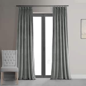 Silver Grey Velvet Pinch Pleat Blackout Curtain - 25 in. W x 108 in. L (1 Panel)