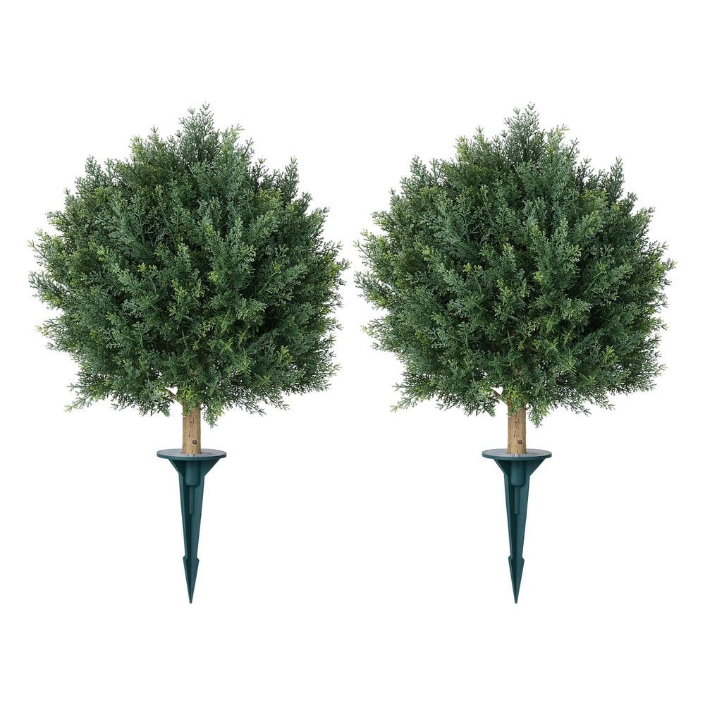 DR.Planzen 20 in. Artificial Cedar Topiary Trees with Ground Spike