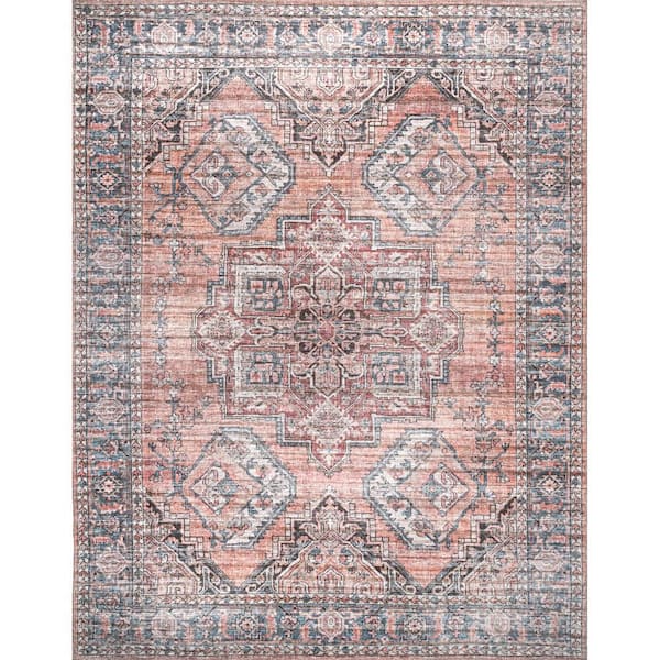 Maple Grey Doormat 3 ft. x 5 ft. Machine Washable Floral Medallion Indoor Area Rug