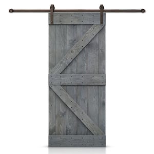 K Series 24 in. x 84 in. Gray Stained DIY Knotty Pine Wood Interior Sliding Barn Door with Hardware Kit