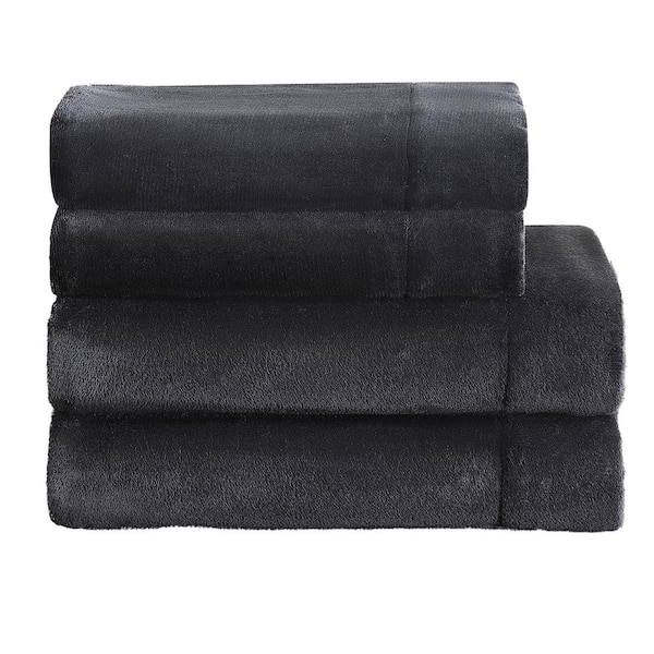 JUICY COUTURE 4-Piece Black Plush Microfiber King Sheet Set