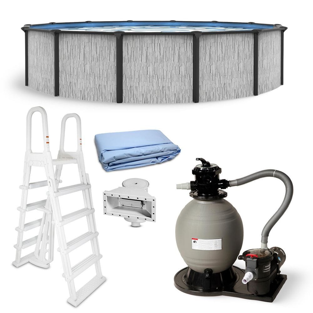 Sevilla 24 ft. Round 52 in. Deep Above Ground Pool Package with 6 in. Top Seats, Sand Filter, Ladder, Skimmer, Liner price history on PriceWatchPro