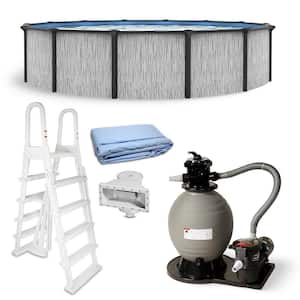Sevilla 24 ft. Round 52 in. Deep Above Ground Pool Package with 6 in. Top Seats, Sand Filter, Ladder, Skimmer, Liner