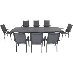 Nova 9-Piece Aluminum Outdoor Dining Set with 8-Padded Sling Chairs in Gray and 40 in. x 118 in. Expandable Table