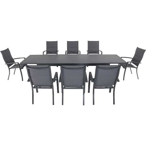 Cambridge Nova 9-Piece Aluminum Outdoor Dining Set with 8-Padded Sling Chairs in Gray and 40 in. x 118 in. Expandable Table