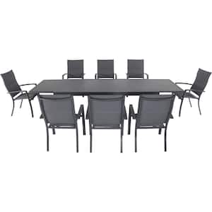 White Mōd Furniture Mod HARPDN9PC-WHT Harper 9-Piece Set with 8 Sling Chairs and a 40 x 118 Expandable Dining Table Outdoor Furniture