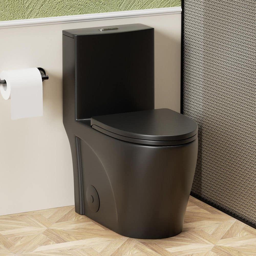 1-Piece 1.1/1.6 GPF Dual Flush Elongated Bowl Toilet in Matte Black Soft Close Seat Included price history on PriceWatchPro
