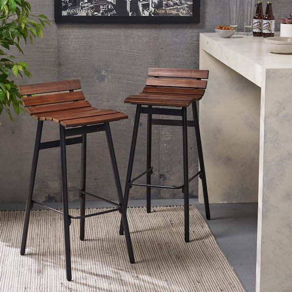 Pepperwood 35 in. Dark Brown and Black Wooden Bar Stools (Set of 2)