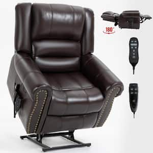 40 in. W Antique Brown Faux Leather Power Lift Recliner Chair with Massage, Heating and USB Charge Port