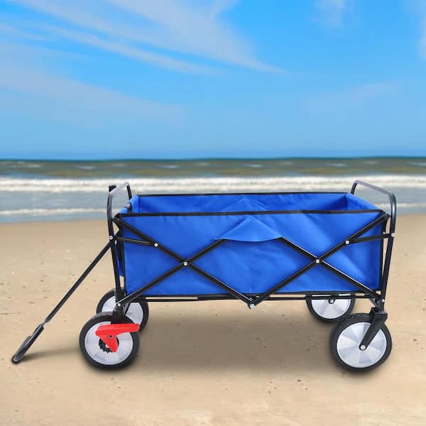 3.63 cu. ft. 360-Degree Rotate 600D Fabric Steel Frame Utility Garden Cart Outdoor Folding Beach Wagon w/Breaks in Blue