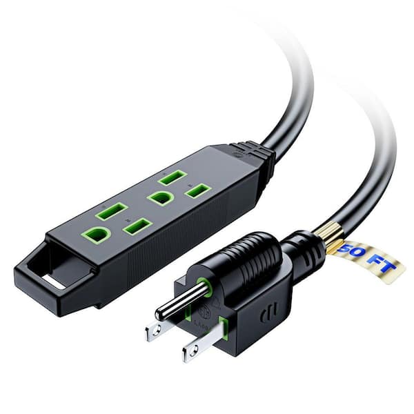 50 ft. 16 / 3 Light Duty Indoor Extension Cord with Eyelet, 3-Outlet, 13 Amps, Black