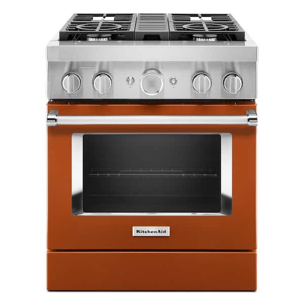 KitchenAid 30 in. 4.1 cu. ft. Dual Fuel Freestanding Range with 4-Burners in Scorched Orange