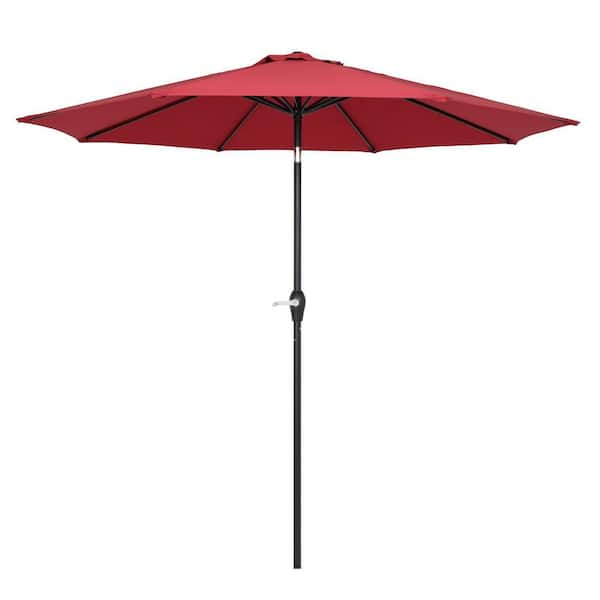 Karl home Folding Sunshade 9 ft. Market Tilt Patio Umbrella in Wine Red Color Red