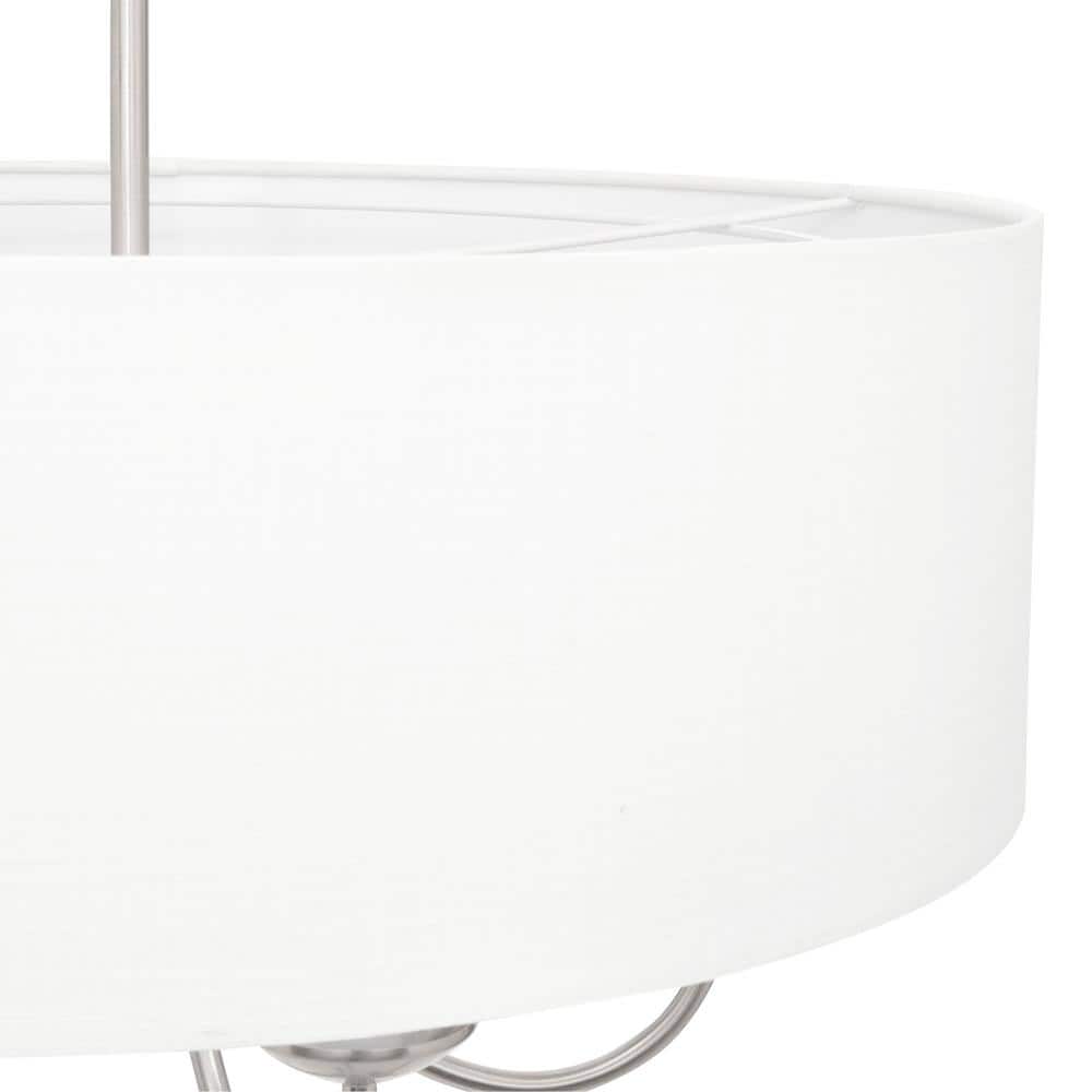 Brushed Nickel Drum Shade 5-Light Pendant with White Linen