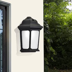 8 in. Black Finish Frosted Glass 5000K LED Dusk to Dawn Outdoor Hardwired Wall Lantern Sconce with Photocell