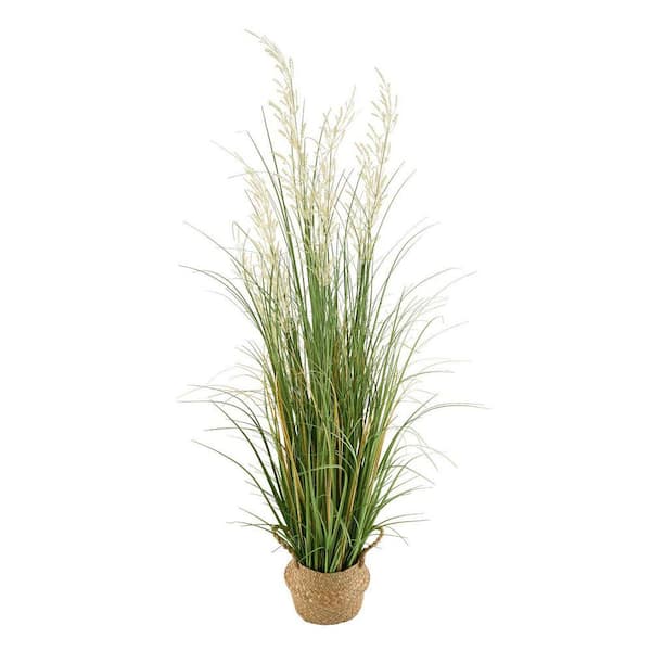 Artificial Grass Plant, 47 in. Reed Flower Grass in Pot, Premium PVC Faux Fake Greenery Shrubs Plant, 1 Pack Green